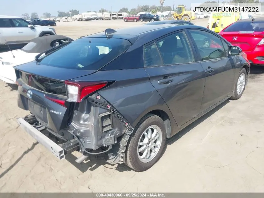 2021 Toyota Prius Le VIN: JTDKAMFU0M3147222 Lot: 40430966