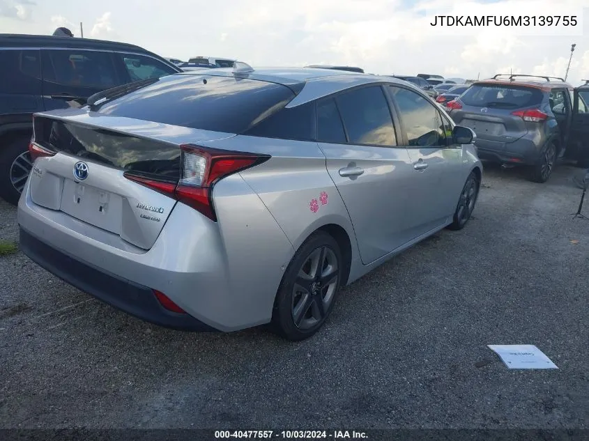 2021 Toyota Prius Limited VIN: JTDKAMFU6M3139755 Lot: 40477557