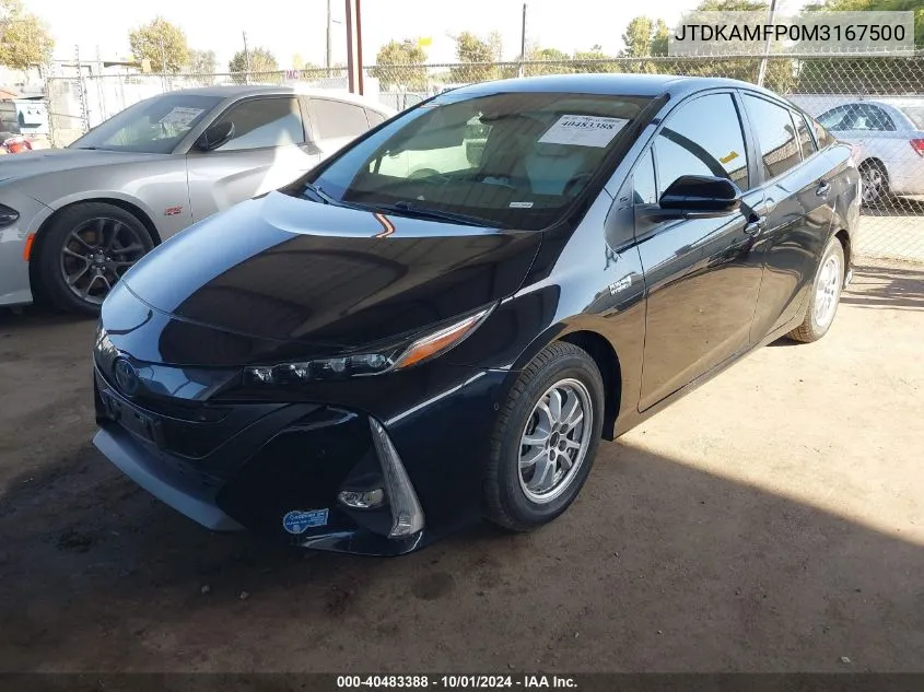 2021 Toyota Prius Prime Limited VIN: JTDKAMFP0M3167500 Lot: 40483388