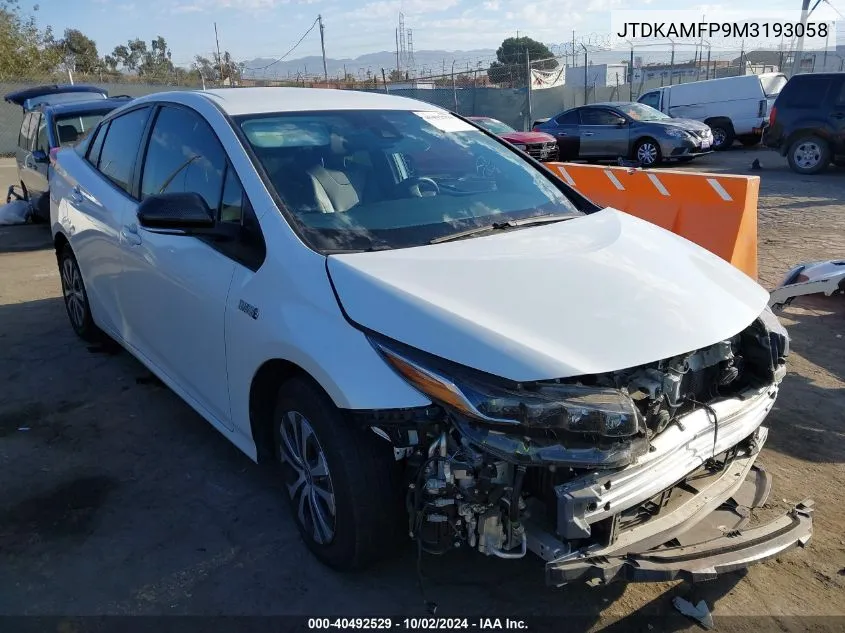 2021 Toyota Prius Prime Xle VIN: JTDKAMFP9M3193058 Lot: 40492529