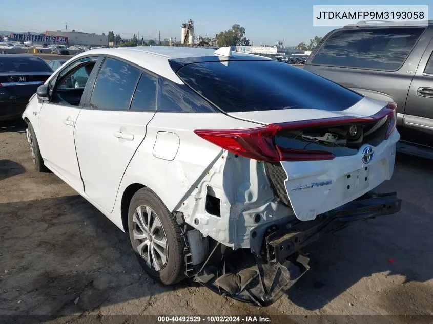 2021 Toyota Prius Prime Xle VIN: JTDKAMFP9M3193058 Lot: 40492529