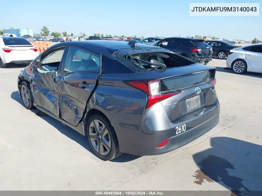 2021 Toyota Prius Xle VIN: JTDKAMFU9M3140043 Lot: 40493864