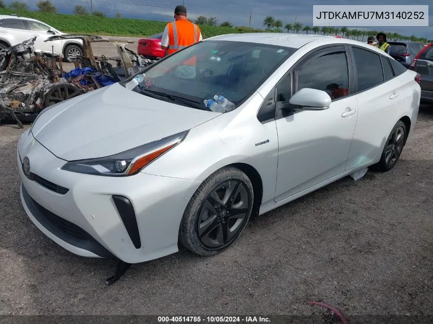 2021 Toyota Prius Limited VIN: JTDKAMFU7M3140252 Lot: 40514785