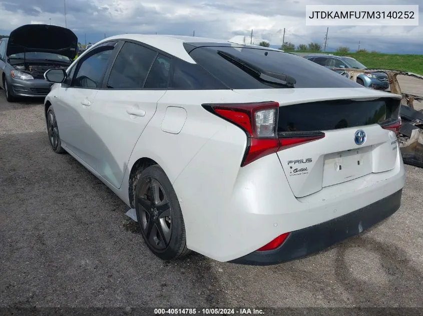 2021 Toyota Prius Limited VIN: JTDKAMFU7M3140252 Lot: 40514785