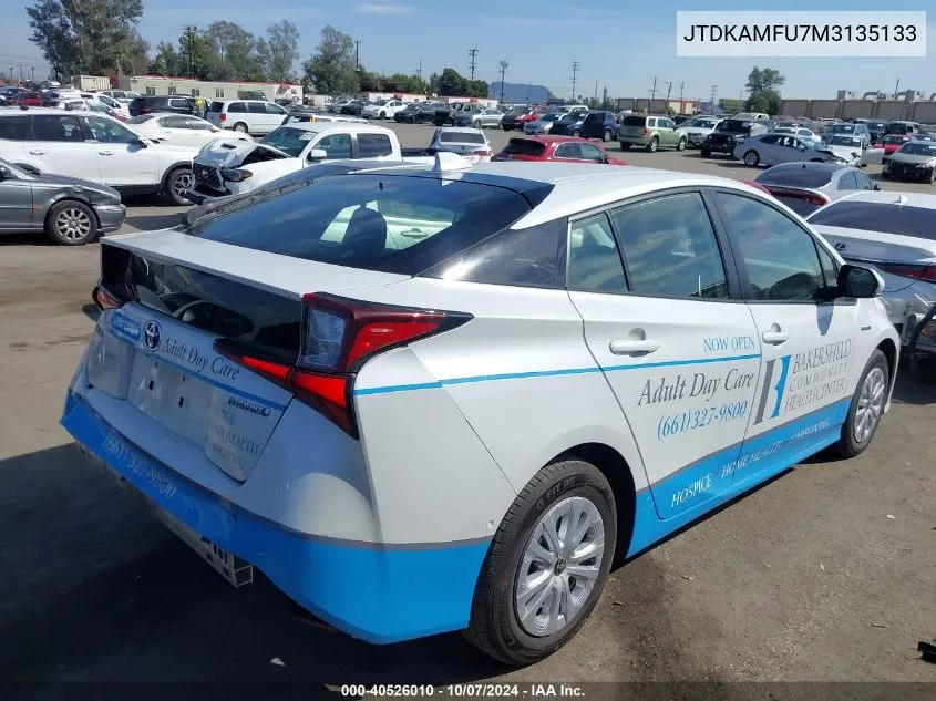 2021 Toyota Prius Le VIN: JTDKAMFU7M3135133 Lot: 40526010