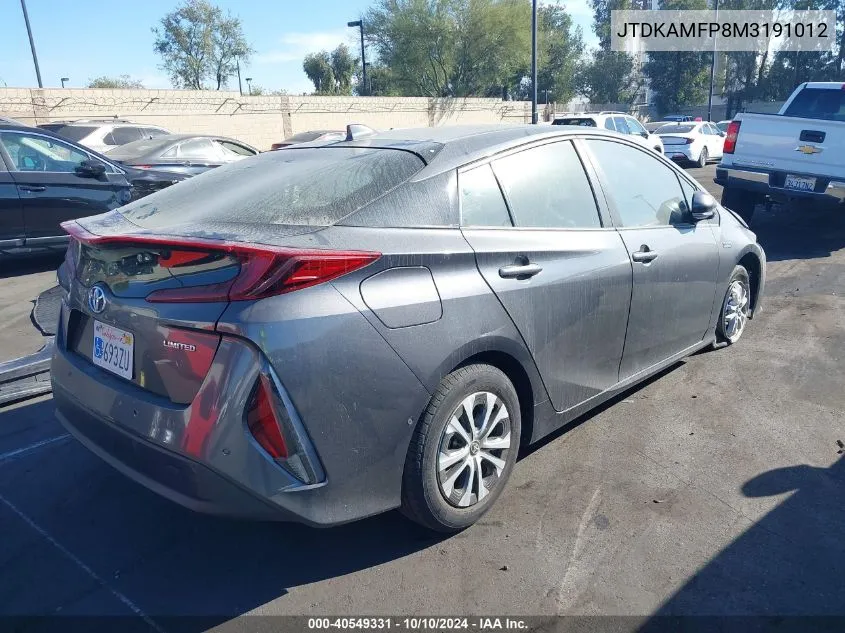 2021 Toyota Prius Prime Limited VIN: JTDKAMFP8M3191012 Lot: 40549331