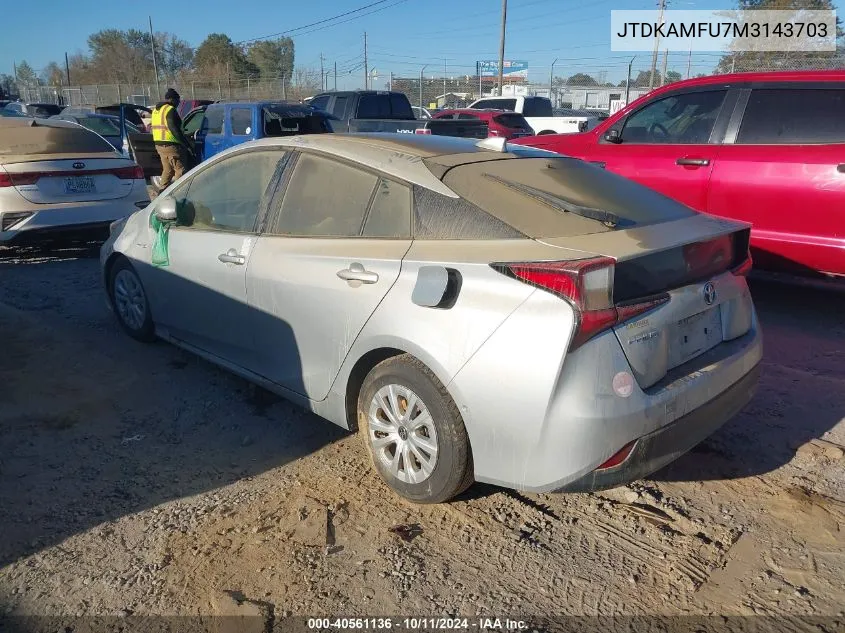 2021 Toyota Prius Le VIN: JTDKAMFU7M3143703 Lot: 40561136