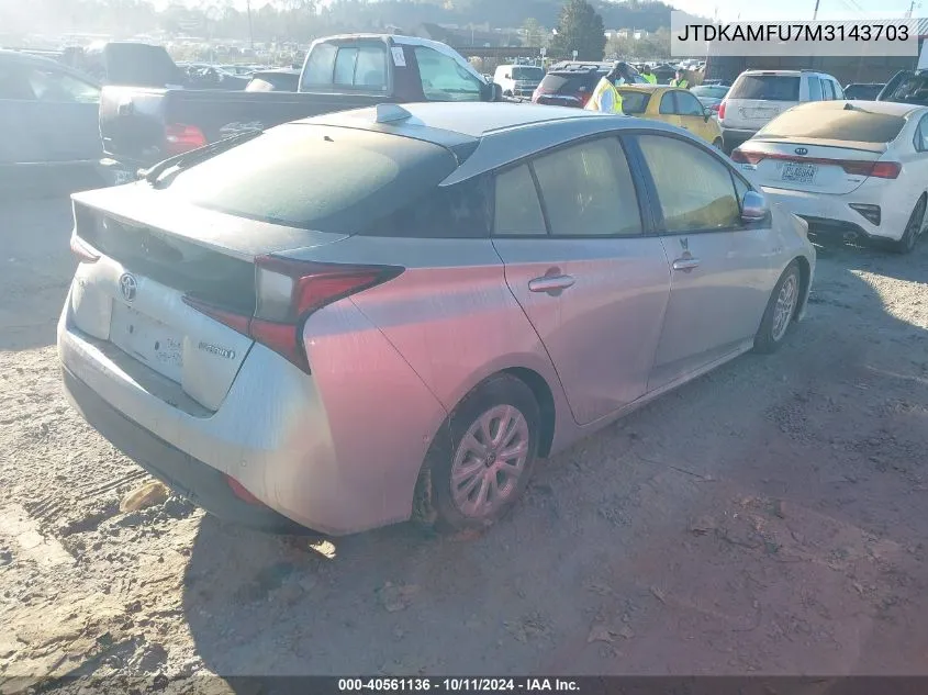 2021 Toyota Prius Le VIN: JTDKAMFU7M3143703 Lot: 40561136