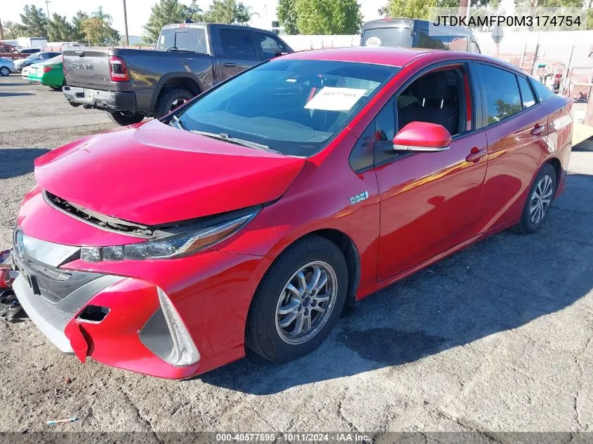 2021 Toyota Prius Prime Le VIN: JTDKAMFP0M3174754 Lot: 40577595