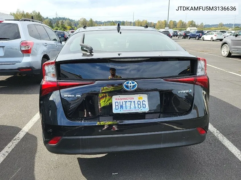 2021 Toyota Prius Xle VIN: JTDKAMFU5M3136636 Lot: 40578233