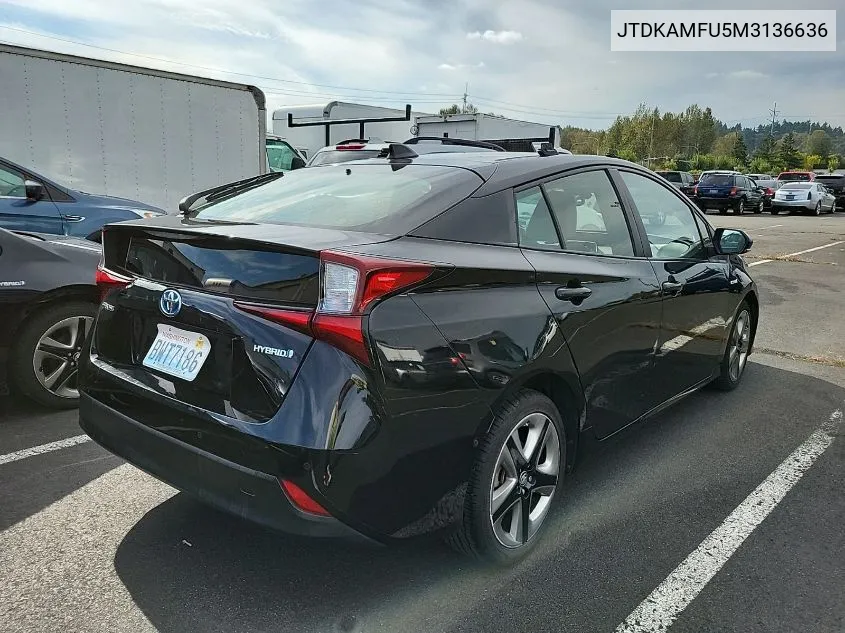 2021 Toyota Prius Xle VIN: JTDKAMFU5M3136636 Lot: 40578233