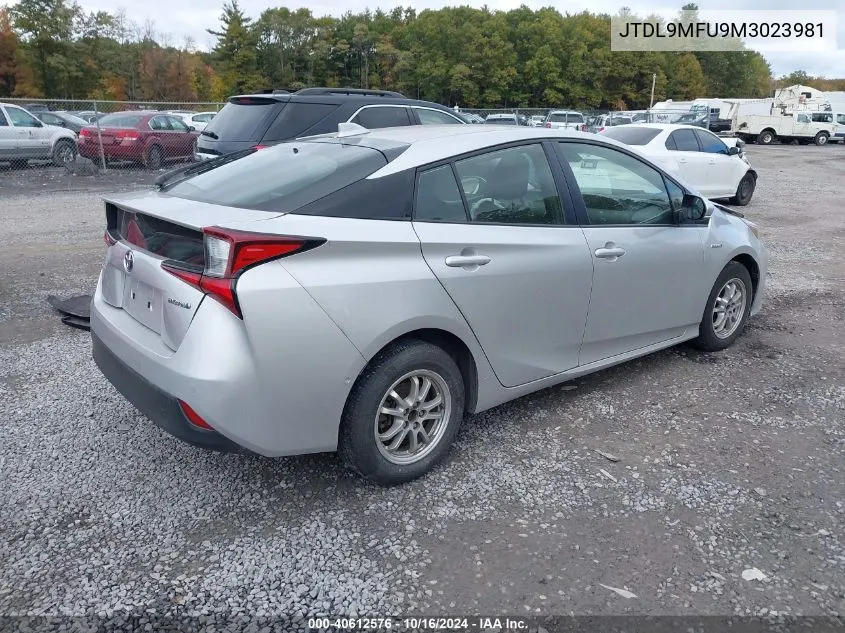 2021 Toyota Prius Le Awd-E VIN: JTDL9MFU9M3023981 Lot: 40612576