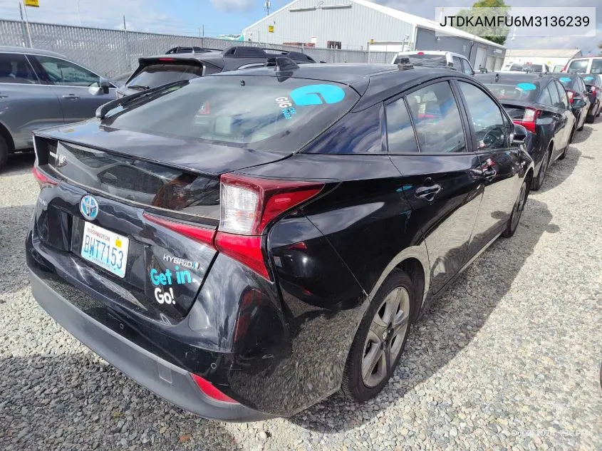 2021 Toyota Prius Xle VIN: JTDKAMFU6M3136239 Lot: 40613778