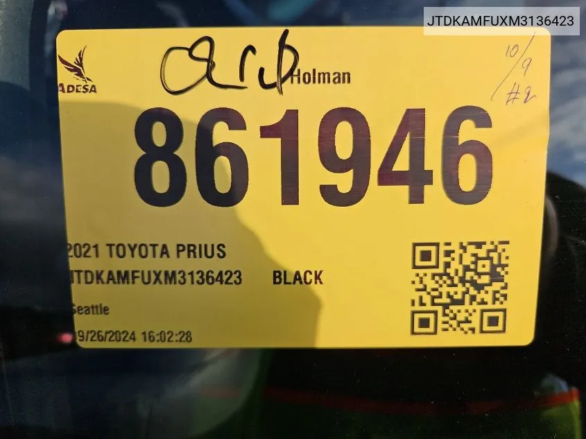 JTDKAMFUXM3136423 2021 Toyota Prius Xle