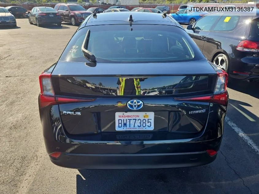 2021 Toyota Prius Xle VIN: JTDKAMFUXM3136387 Lot: 40637573