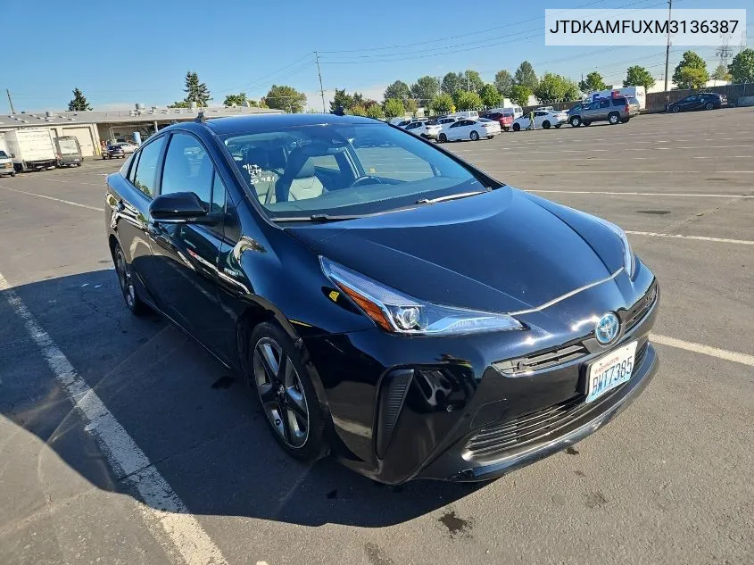 2021 Toyota Prius Xle VIN: JTDKAMFUXM3136387 Lot: 40637573