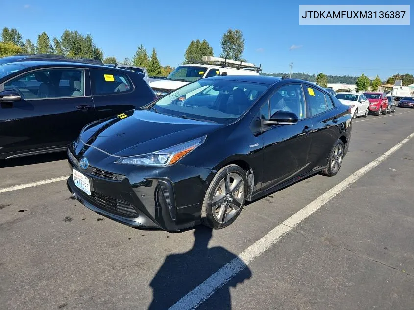 2021 Toyota Prius Xle VIN: JTDKAMFUXM3136387 Lot: 40637573