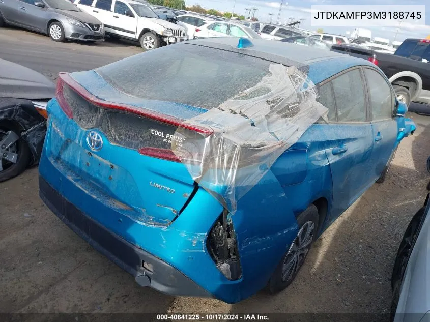 2021 Toyota Prius Prime Limited VIN: JTDKAMFP3M3188745 Lot: 40641225