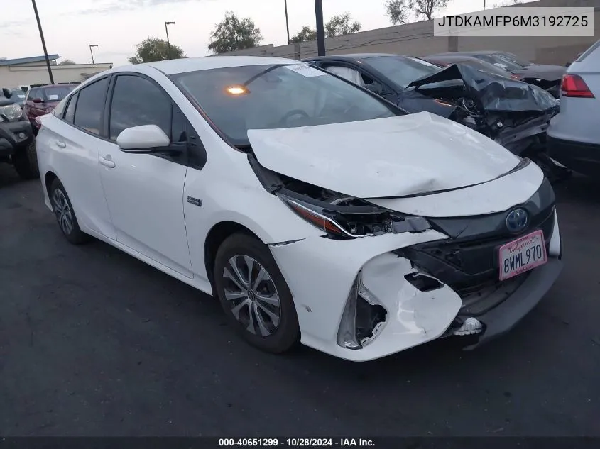 2021 Toyota Prius Prime Le/Xle/Limited VIN: JTDKAMFP6M3192725 Lot: 40651299