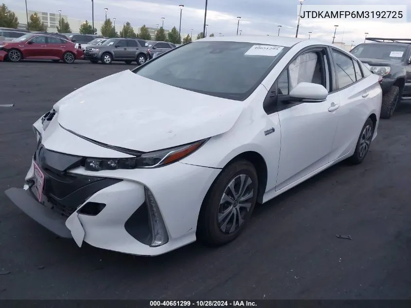 2021 Toyota Prius Prime Le/Xle/Limited VIN: JTDKAMFP6M3192725 Lot: 40651299