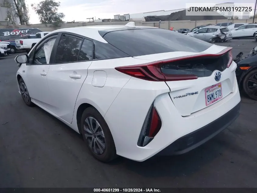 2021 Toyota Prius Prime Le/Xle/Limited VIN: JTDKAMFP6M3192725 Lot: 40651299