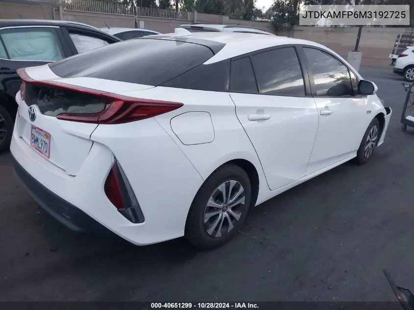 2021 Toyota Prius Prime Le/Xle/Limited VIN: JTDKAMFP6M3192725 Lot: 40651299