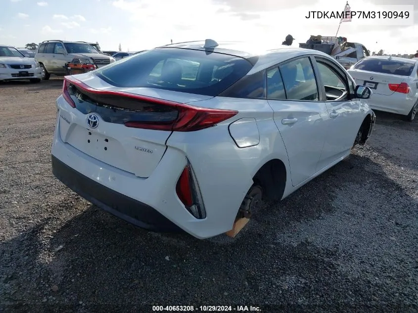 2021 Toyota Prius Prime Limited VIN: JTDKAMFP7M3190949 Lot: 40653208