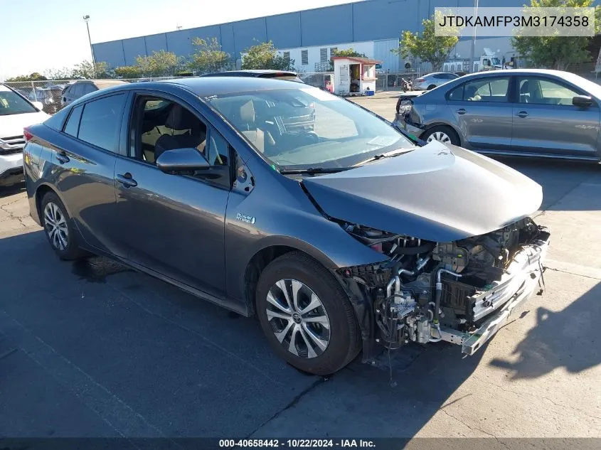 2021 Toyota Prius Prime Le VIN: JTDKAMFP3M3174358 Lot: 40658442