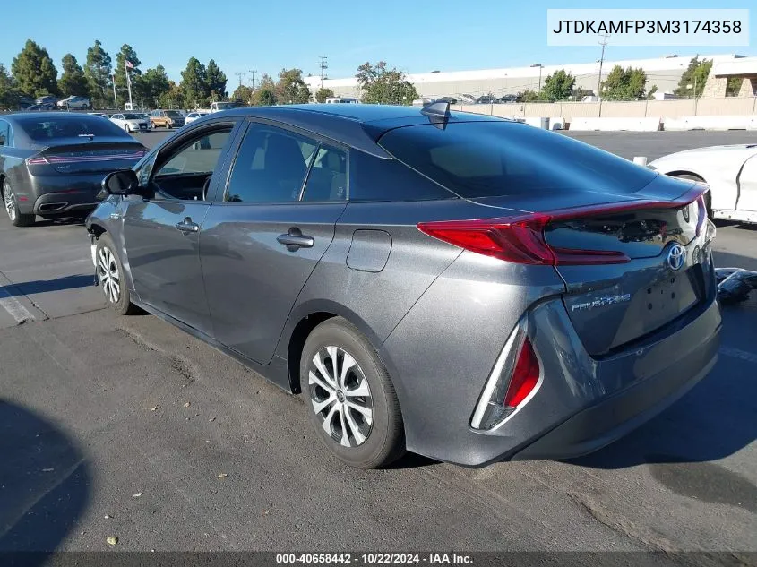 2021 Toyota Prius Prime Le VIN: JTDKAMFP3M3174358 Lot: 40658442