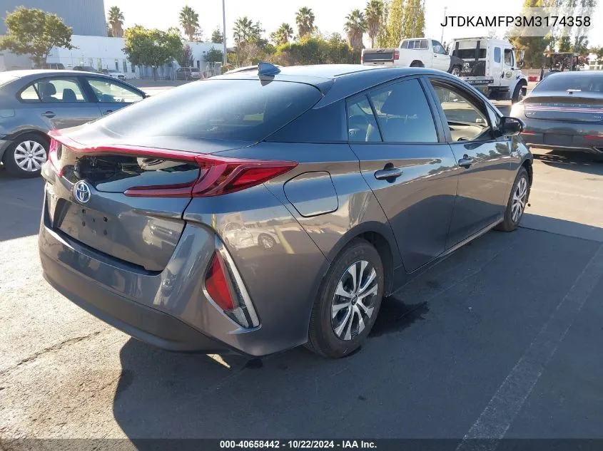 2021 Toyota Prius Prime Le VIN: JTDKAMFP3M3174358 Lot: 40658442