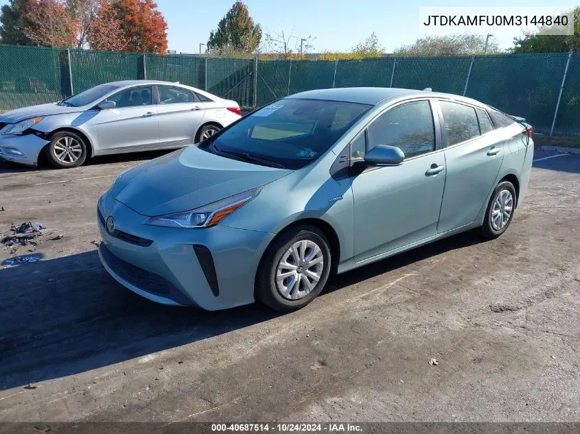 2021 Toyota Prius L Eco VIN: JTDKAMFU0M3144840 Lot: 40687514