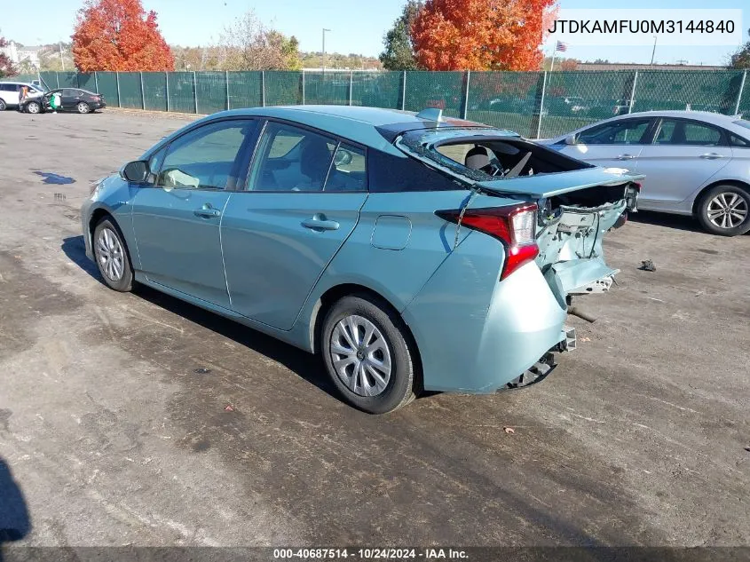 2021 Toyota Prius L Eco VIN: JTDKAMFU0M3144840 Lot: 40687514