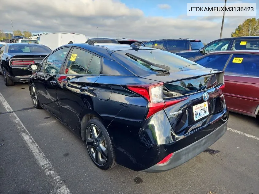 2021 Toyota Prius Xle VIN: JTDKAMFUXM3136423 Lot: 40697013