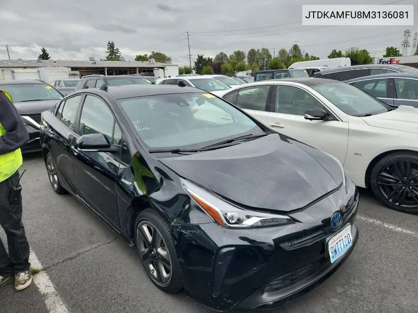 2021 Toyota Prius Xle VIN: JTDKAMFU8M3136081 Lot: 40697099