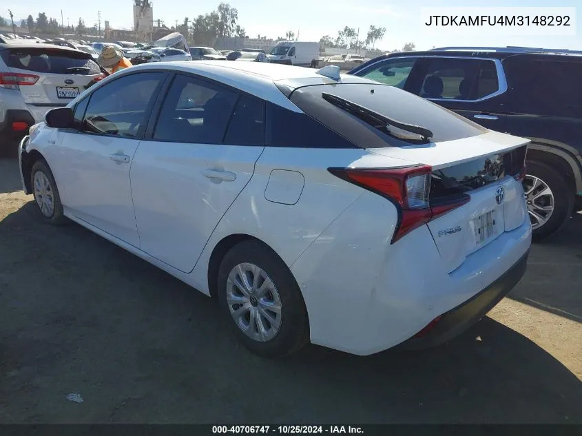 2021 Toyota Prius Le VIN: JTDKAMFU4M3148292 Lot: 40706747