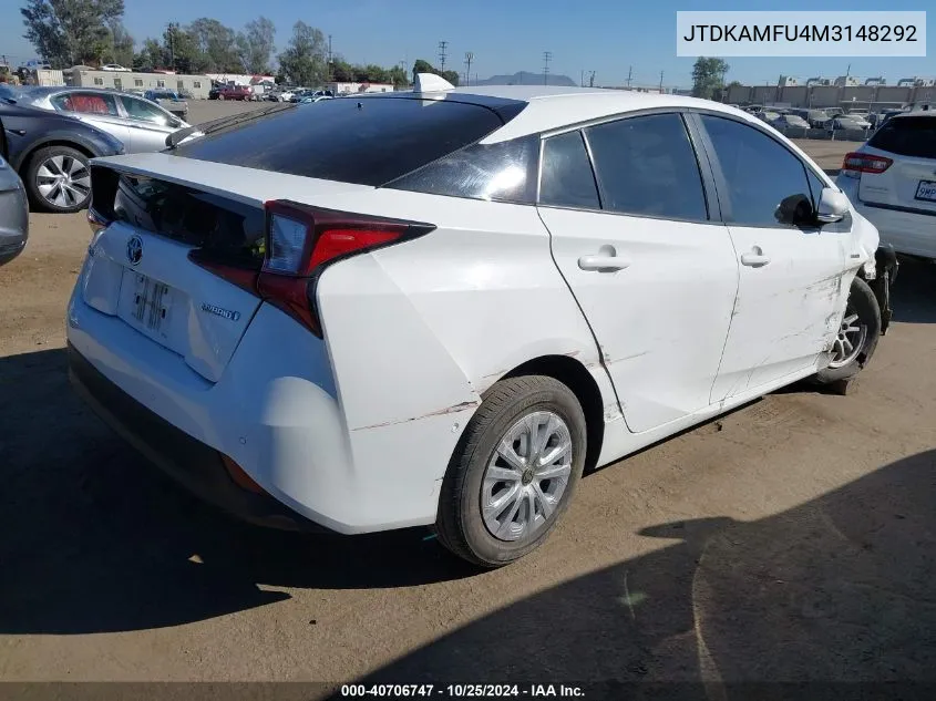 2021 Toyota Prius Le VIN: JTDKAMFU4M3148292 Lot: 40706747