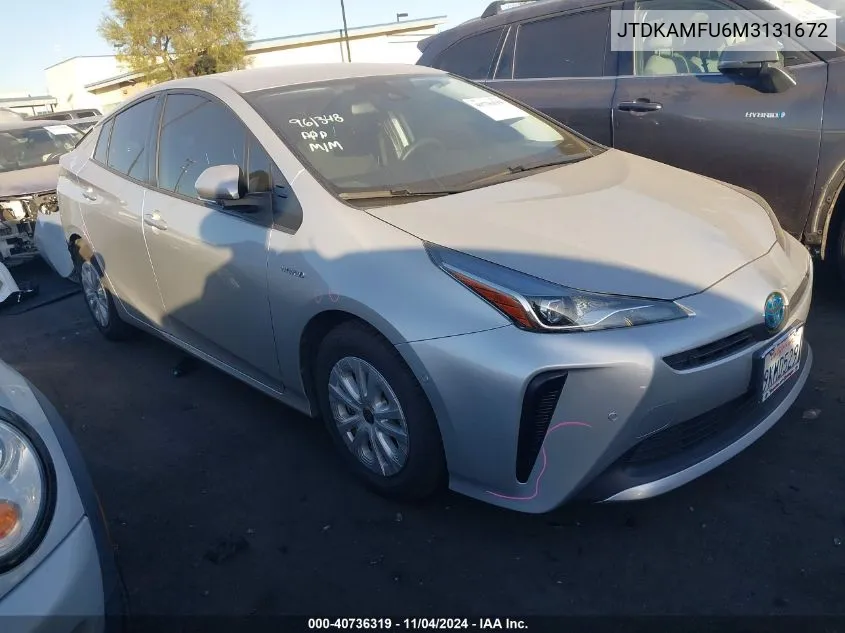 2021 Toyota Prius Le VIN: JTDKAMFU6M3131672 Lot: 40736319