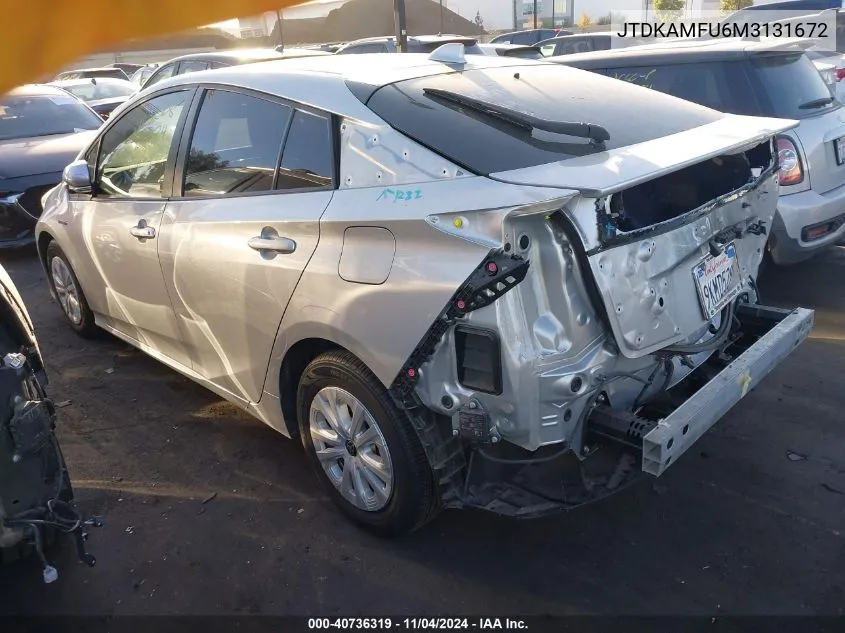 2021 Toyota Prius Le VIN: JTDKAMFU6M3131672 Lot: 40736319