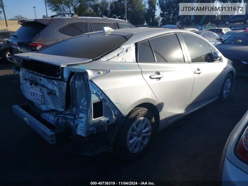 2021 Toyota Prius Le VIN: JTDKAMFU6M3131672 Lot: 40736319