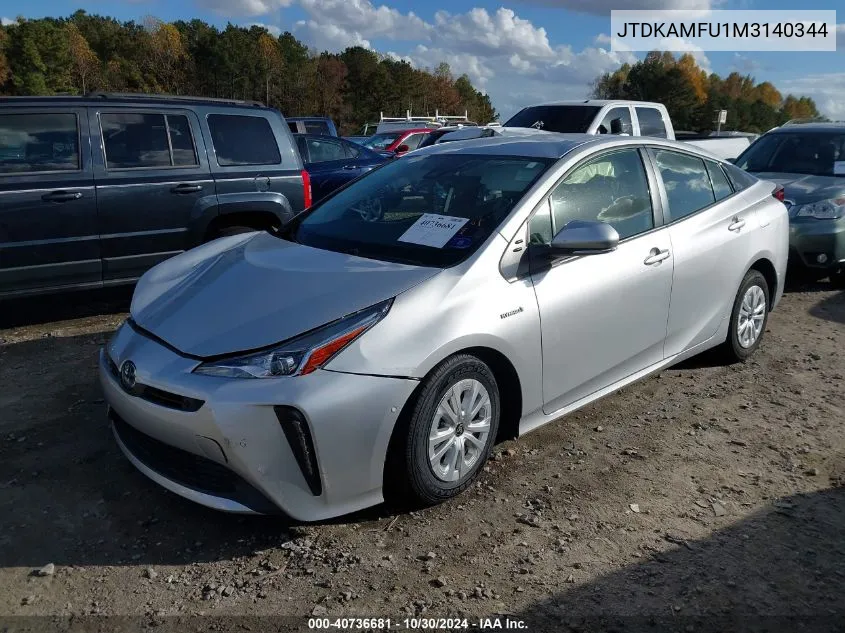 2021 Toyota Prius Le VIN: JTDKAMFU1M3140344 Lot: 40736681