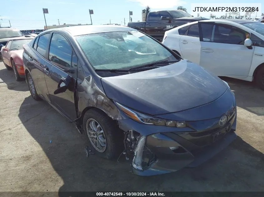 2021 Toyota Prius Prime Le VIN: JTDKAMFP2M3192284 Lot: 40742549