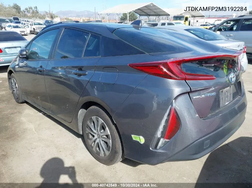 2021 Toyota Prius Prime Le VIN: JTDKAMFP2M3192284 Lot: 40742549