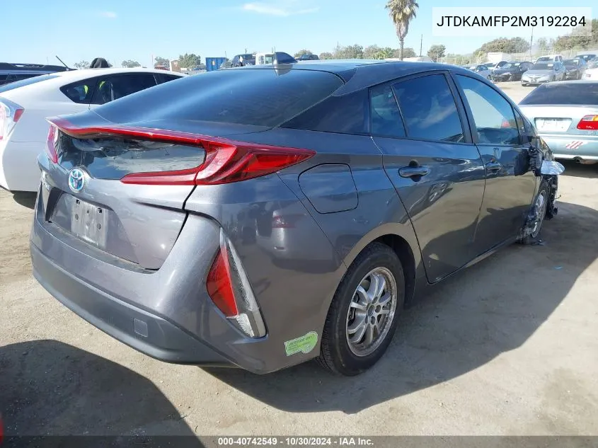 2021 Toyota Prius Prime Le VIN: JTDKAMFP2M3192284 Lot: 40742549