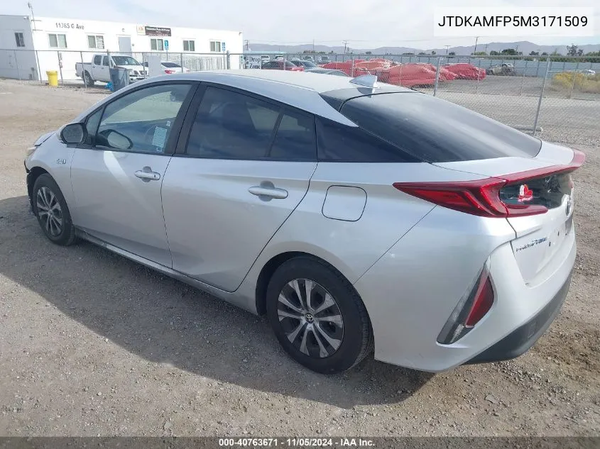 2021 Toyota Prius Prime Le VIN: JTDKAMFP5M3171509 Lot: 40763671