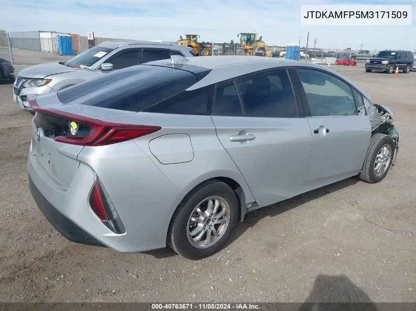 2021 Toyota Prius Prime Le VIN: JTDKAMFP5M3171509 Lot: 40763671