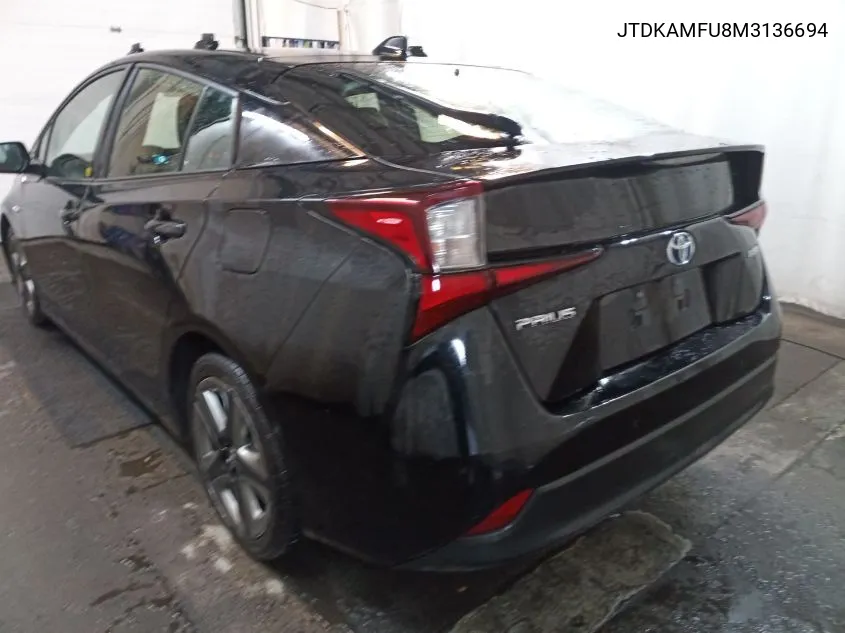 2021 Toyota Prius Special Edition/L/Le/Xle/Limited VIN: JTDKAMFU8M3136694 Lot: 40782466