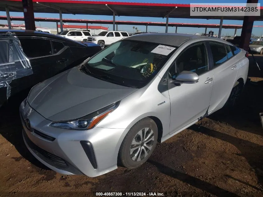 2021 Toyota Prius L Eco VIN: JTDKAMFU3M3142385 Lot: 40857308