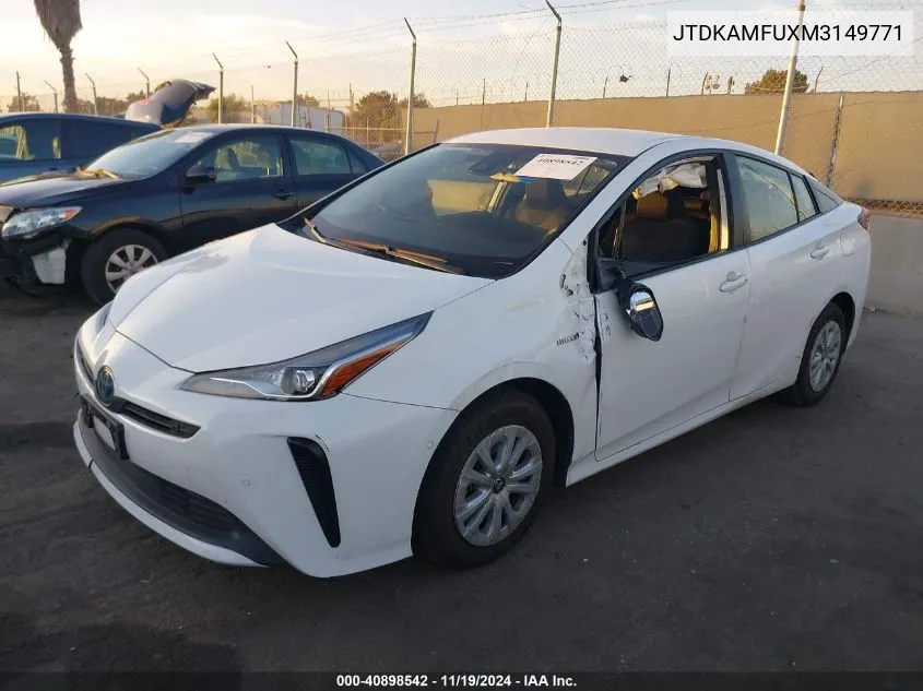 2021 Toyota Prius Le VIN: JTDKAMFUXM3149771 Lot: 40898542