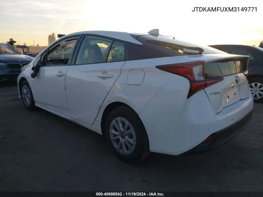 2021 Toyota Prius Le VIN: JTDKAMFUXM3149771 Lot: 40898542