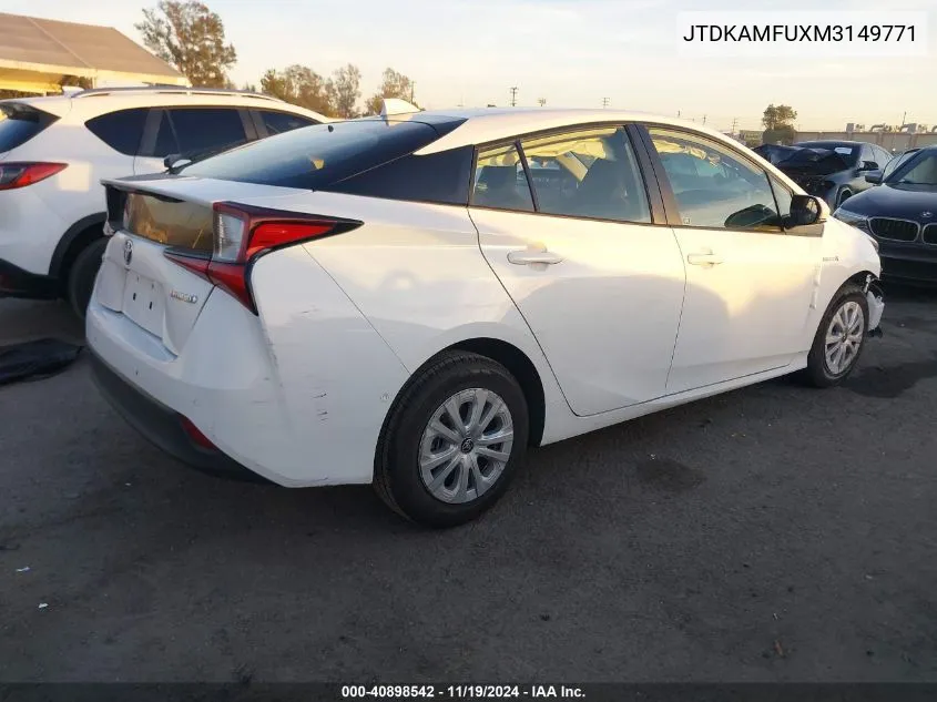 2021 Toyota Prius Le VIN: JTDKAMFUXM3149771 Lot: 40898542